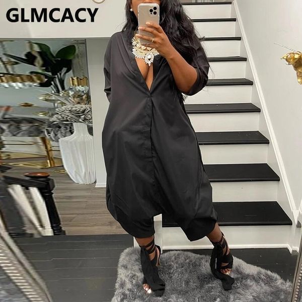 

women s jumpsuits romper long sleeve casual button up jumpsuit wide leg loose overalls 230719, Black;white