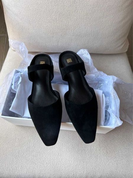 

toteme minimalist nordic cold wind low heel small square head straight belt baotou muller shoes cool slippers women