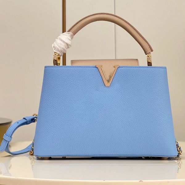 

10A Hot Designer Bags Top Quality Capucines Handbags Taurillon Leather Women Totes Two-tone Purse, Sky blue
