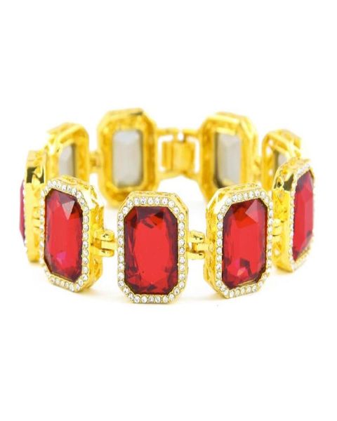 

men iced out red black blue ruby bracelet hip hop gold color bracelets for women men72837786551977, Golden;silver
