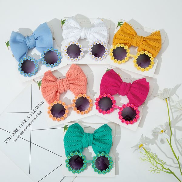 

hair accessories 6sets lot daisy baby sunglasses eyelet bow headband set elastic nylon bands seaside sun glasses kids headwear 230720, Slivery;white