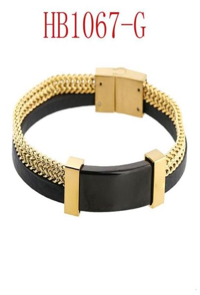 

stainless steel jewelry whole fashion leather bracelet double chain designer bangle fashion mens bracelet designer bracelet je46031236620, Black