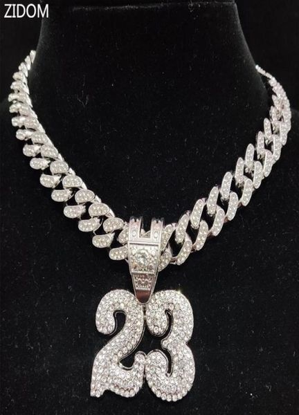 

pendant necklaces men women hip hop number 23 necklace with 13mm crystal cuban chain hiphop iced out bling fashion charm jewelrype5099732, Silver