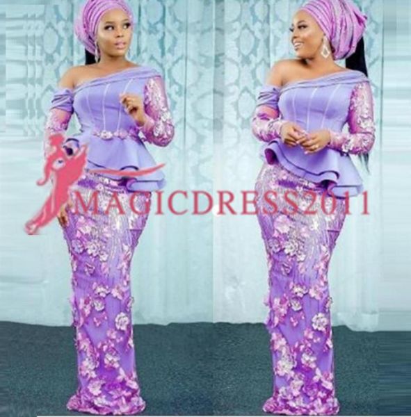 

2019 african nigerian evening dresses purple aso ebi lace styles off shoulder peplum puffy long sleeves mermaid prom dresses forma5686207, Black;red