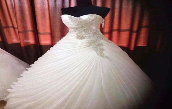 

exquisite beaded appliques wedding dresses strapless corset ruffles draped sweetheart wedding gown ball gown bridal gowns vestido 8083246, White