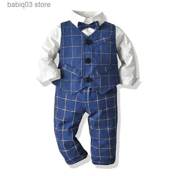 

clothing sets children's autumn gentleman set plaid vest pure white shirt children's pants three piece set t230720