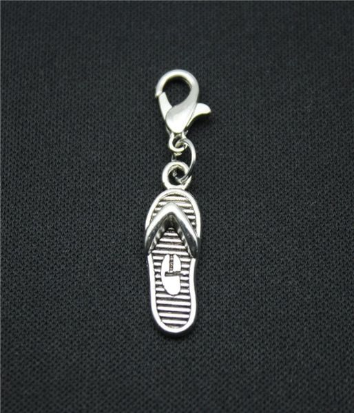 

50pcs dangle charms flip flops slipper lobster clasp charms antique making pendant fit diy women bracelet necklace jewelry6064410, Bronze;silver