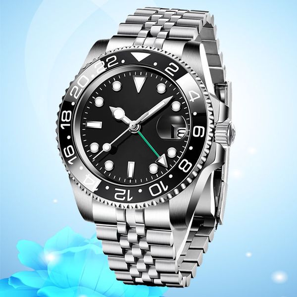 

aaa class brand watch mens watch 40mm 904l automatic jx folding clasp sapphire glass waterproof ceramic red blue bezel black dial watch es, Slivery;brown
