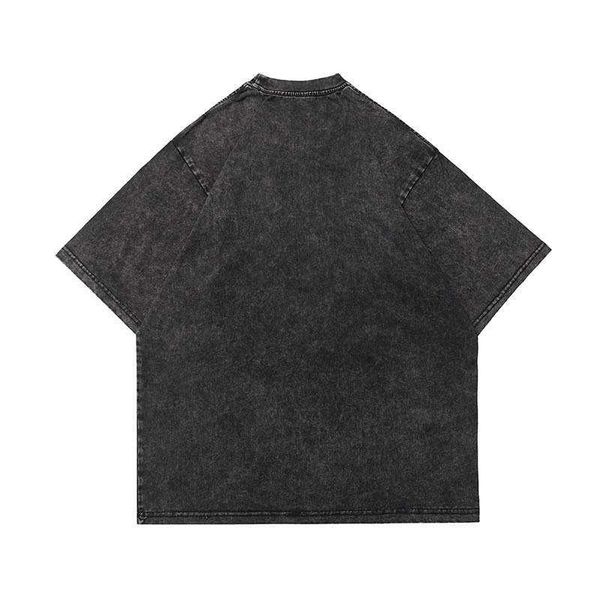 

china-chic american style summer old wash letter embroidery round neck short sleeve t-shirt men's fashion label loose t-shirt, White;black