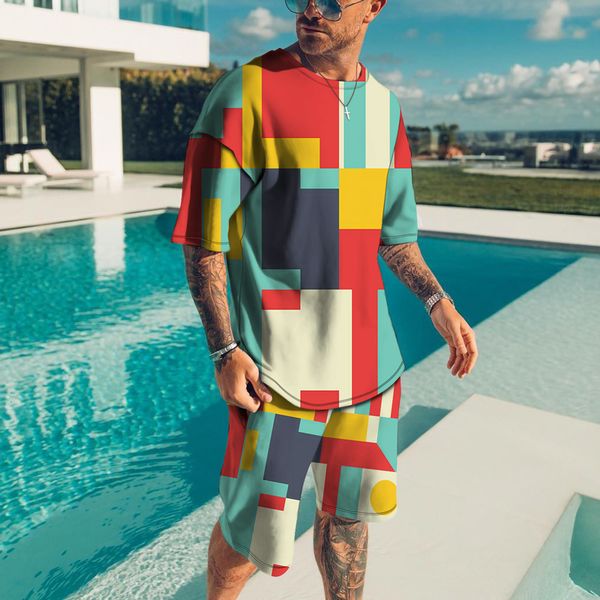 

men's tracksuits men's summer shorts set 3d fashion printed oversize breathable sportswear hip hop streetwear casual o-neck man cl, Gray
