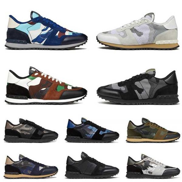 

designer mens casual shoes luxury sneakers brand rockrunner sneaker in camouflage mesh breathable cloud white valentinolies black navy blue