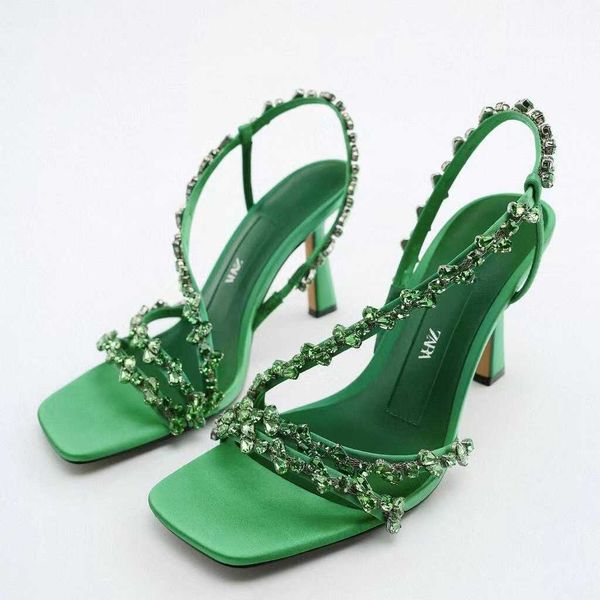 

sandals summer womens shoes blue green beaded high heels luxury gemstone heel, Black