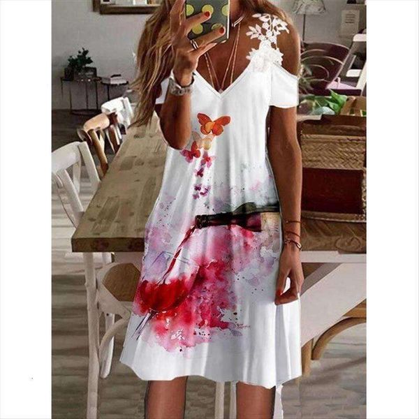 

summer womens print strapless lace short sleeve dress, Black;gray
