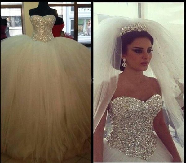 

sparkly sequined crystal ball gowns wedding dresses 2019 luxurious princess puffy tulle bridal gowns floor length corset vestidos 5558100, White