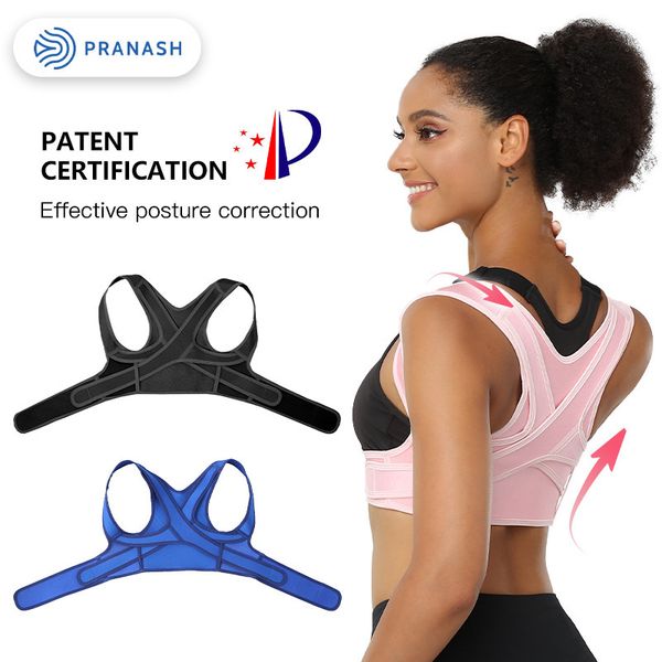 

back support posture corrector corset clavicle spine correction belt comfortable soft strip 230720, Black;blue