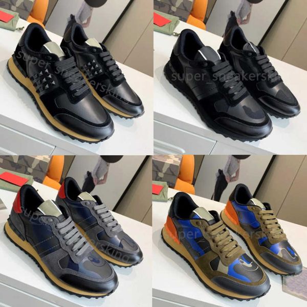 

shoes studded valentinolies sneakers mesh stylist rivet men camouflage designer checkered sneaker flats suede stud camo fashion train xugn, Black