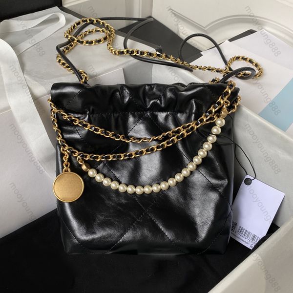 

10a tier mirror quality mini shopping bag 20cm luxury designers handbag womens real leather calfskin quilted tote black purse shoulder strap
