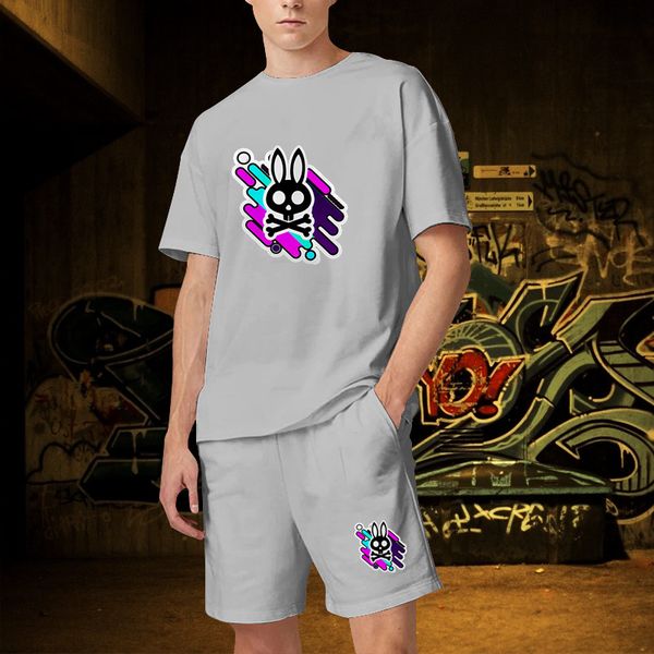 

men's tracksuits skull bunny oversized summer men se print pure cotton outfits man tshirts shorts 2 pieces set sportswear 230719, Gray
