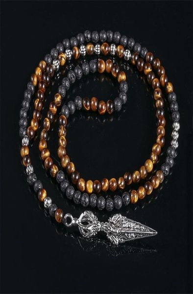 

natural stone necklace men retro lava bead long tiger eye skullviking pendants necklaces fashion jewelry kolye hand made 2010146585763, Silver