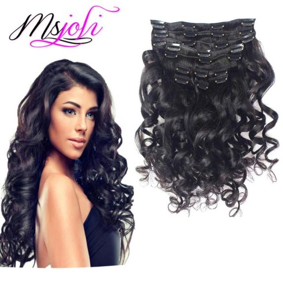 

msjoli brazilian virgin human hair clip in hair extensions 100g loose wave natural color full head 7pcslot2171784, Black;brown