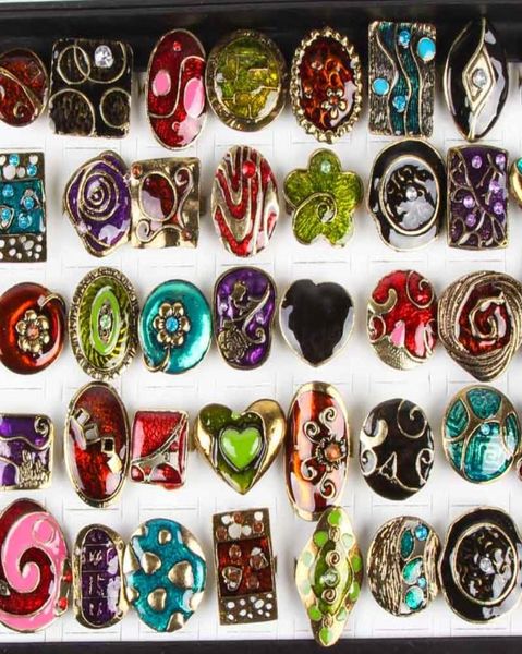 

50pcspack turquoise ring mens womens fashion jewelry antique silver vintage natural stone ring party gifts factory direct s e3065977, Golden;silver