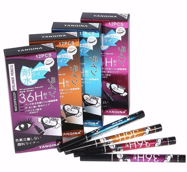 

yanqina 36h makeup eyeliner pencil 4 colors waterproof black eyeliner pen liquid eye liner cosmetics 12pcs set 8966015