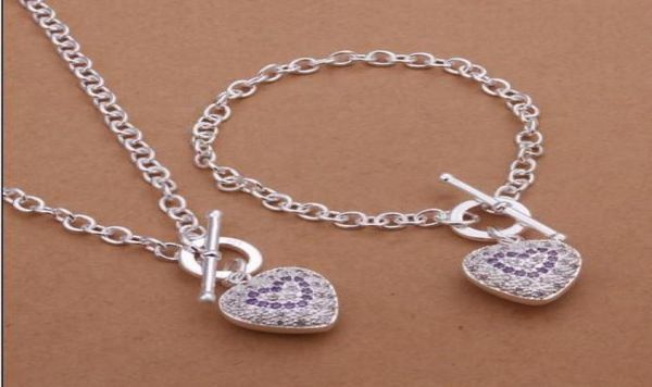 

925 silver rhinestone crystal heart pendant necklace bracelet fashion jewelry set valentine039s day gift for women 5280645