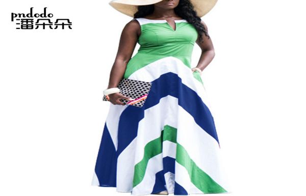 

pndodo over plus size women summer sleeveless long sundresses striped print fit and flare dress 2018 new boho beach maxi dress2618273, White;black