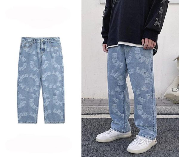 

mne039s printed oversize hip hop jeans joggers fashion streetwear baggy denim trousers painted jean pants loose fit6208053, Blue