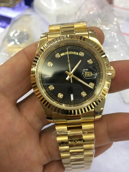 

with original box luxury watches 41mm mens 18k yellow gold black dial bigger automatic fashion brand men's watch wristwatch 2021, Slivery;brown