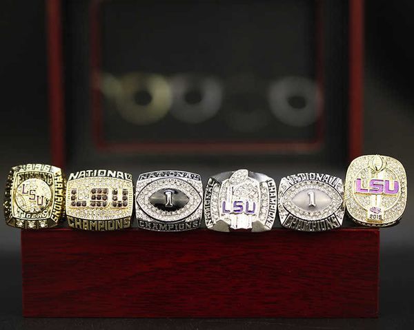 

6 ring set louisiana university league ncaa lsu champion ring, Golden;silver