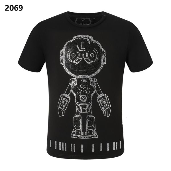 

new style phillip plain men t-shirt designer pp skull diamond t shirt short sleeve dollar brown bear brand o-neck skulls paris t-shirt pp po, White;black