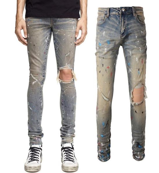 

plus size 38 denim jeans men039s painted destory hole slim fit9265601, Blue