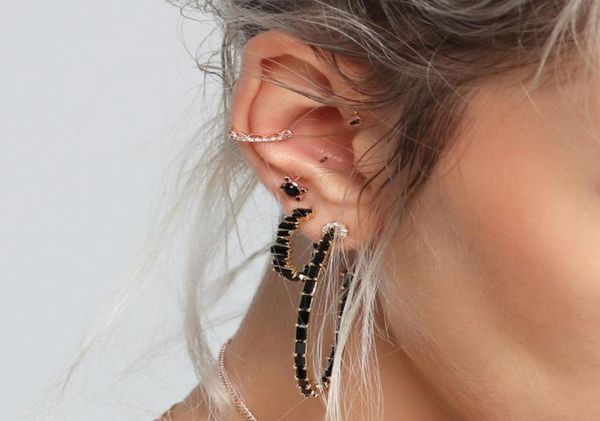 

baguette cz hoop 3 colors silver rose black gold luxury women ladies jewelry cz diamond earring 595044, Golden;silver