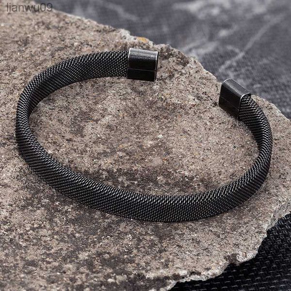 

men vintage black bangle stainless steel cuban cuff bracelets hand wristband fashion jewelry friends gifts wholesale accessories l230704