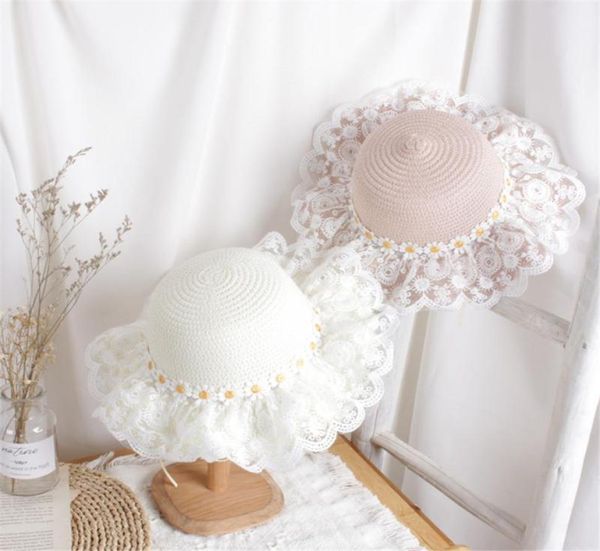 

summer baby hat straw lace princess outdoor beach travel sun protection kids bucket korean daisy cap caps hats1842752, Yellow