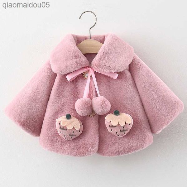 

babzapleume fall winter baby fur coat toddler girl jacket korean warm fleece plush cute strberry shl newborn clothes 021 l230712, Blue;gray