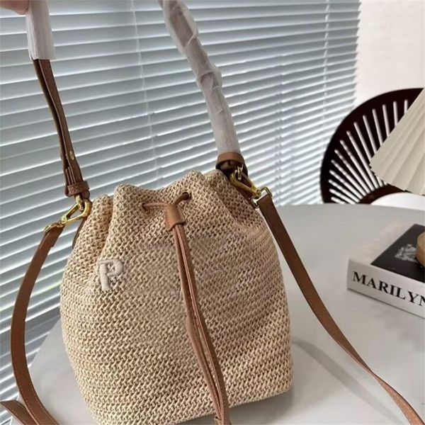 

straw crossbody bag summer hobo pochette white pink black nylon strap natural weave lady bucket beach bags with pendant fashion solid color