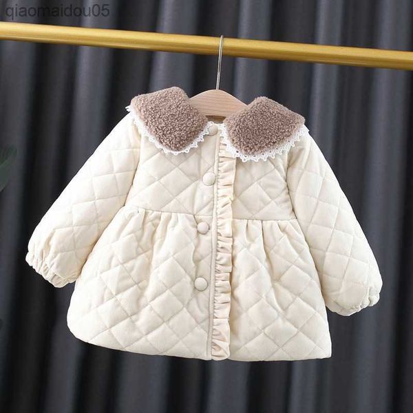 

winter baby girls round collar children's thick cotton-padded jacket child sweet princess coat kids l230712, Blue;gray