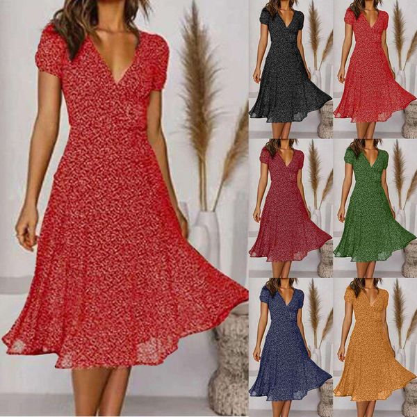 

spring and summer womens eaby short sleeves v neck floral dresses, Black;gray