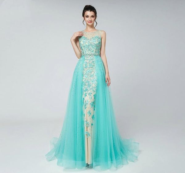 

handmade drill lace tulle mermaid prom dresses sheer neck sleeveless zipper back women wear special vestidos for evening party9815515, Black