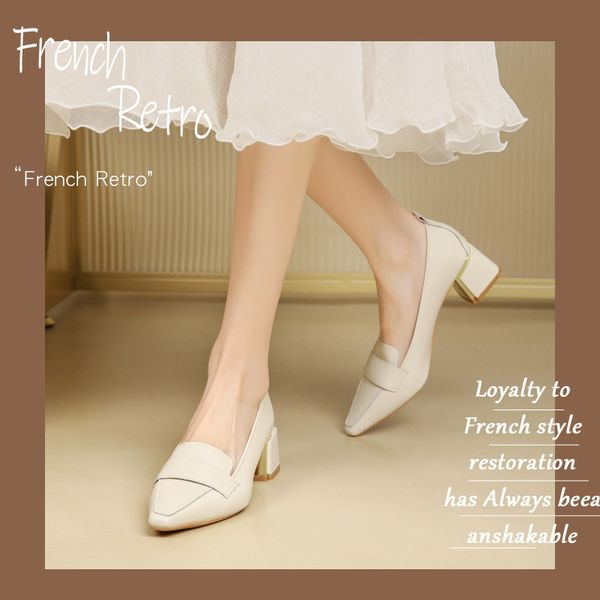 

french thick-heeled leather women's shoes with soft leather in spring and autumn are versatile high-heeled shoes with square feet that, Black