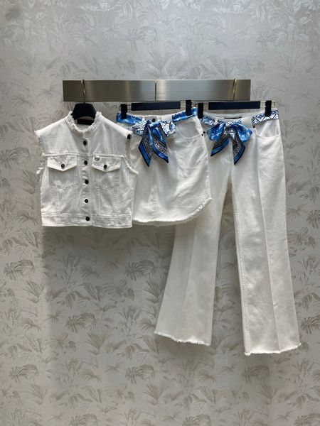 

designer straight jeans with scarves women high waist streetwear white denim pants ladies wide leg white jeans for women 2023, Blue