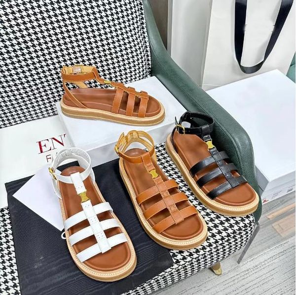 

vegetal sandals designer women sippers genuine leather tromphe sandals three colors black brown white lady fashion slides casual roman mules