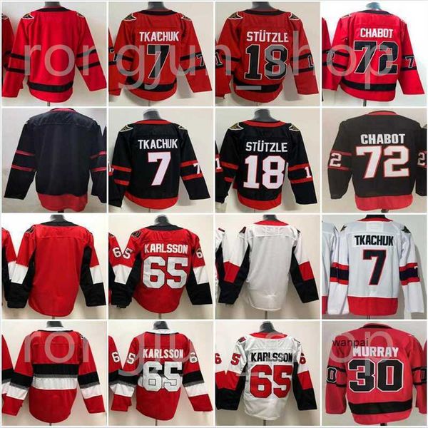 

ottawa ice hockey 18 tim stutzle jersey stuetzle 7 brady tkachuk 30 matt murray 72 thomas chabot 28 connor brown red white senator stitched, Black;red