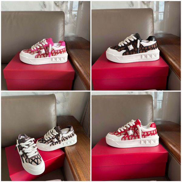 

new mens womens fashion spikes dress shoes new arrival trainers all black pink red valentinolies sneakers