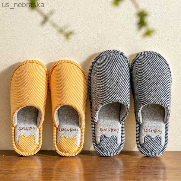 

men and women couple spring autumn home cotton fabric slippers female stripe pattern cute indoor nonslip soft plush slipper l230518, Black;grey