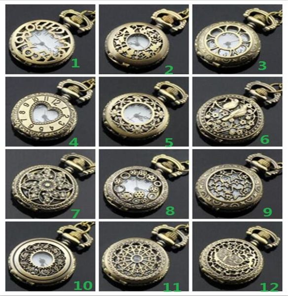 

fashion mixed order 12 style 12pcs ladies hollow pocket watch charm pendant necklace necklace pocket watch4024429, Slivery;golden