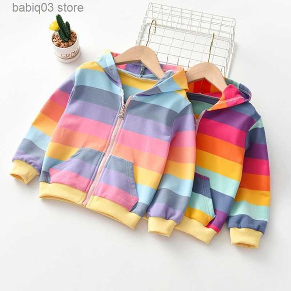 

hoodies sweatshirts autumn baby girls hoodie jacket kids sweater shirt rainbow stripe long sleeve t-shirt children zipper sweatshirt child, Black