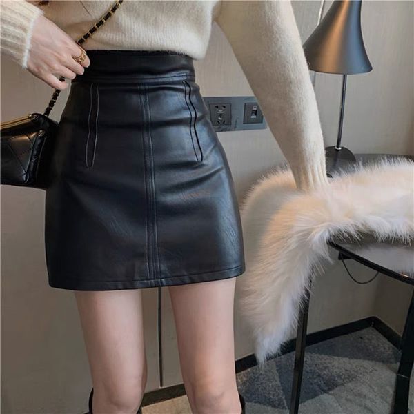 

skirts club girl black leather skirt female spring autumn mini bud high waist aline fashion bag hip short 230720